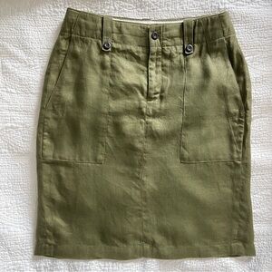 J. Crew 100% Linen Cargo Pencil Skirt Army Green Safari Size 4